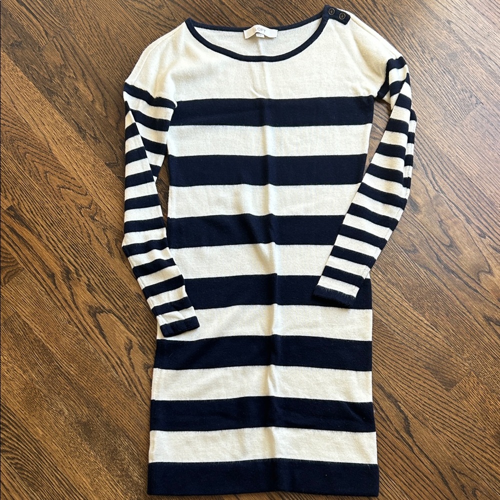 LOFT Cream and navy Knit dress
